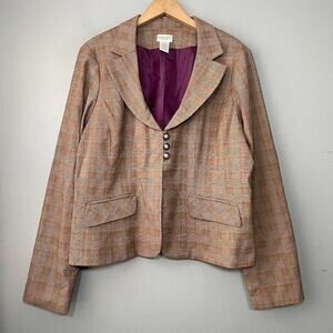 Fashion Bug Jacket Size XL Brown Plaid Blazer Academia Career Steampunk Y2K Poet